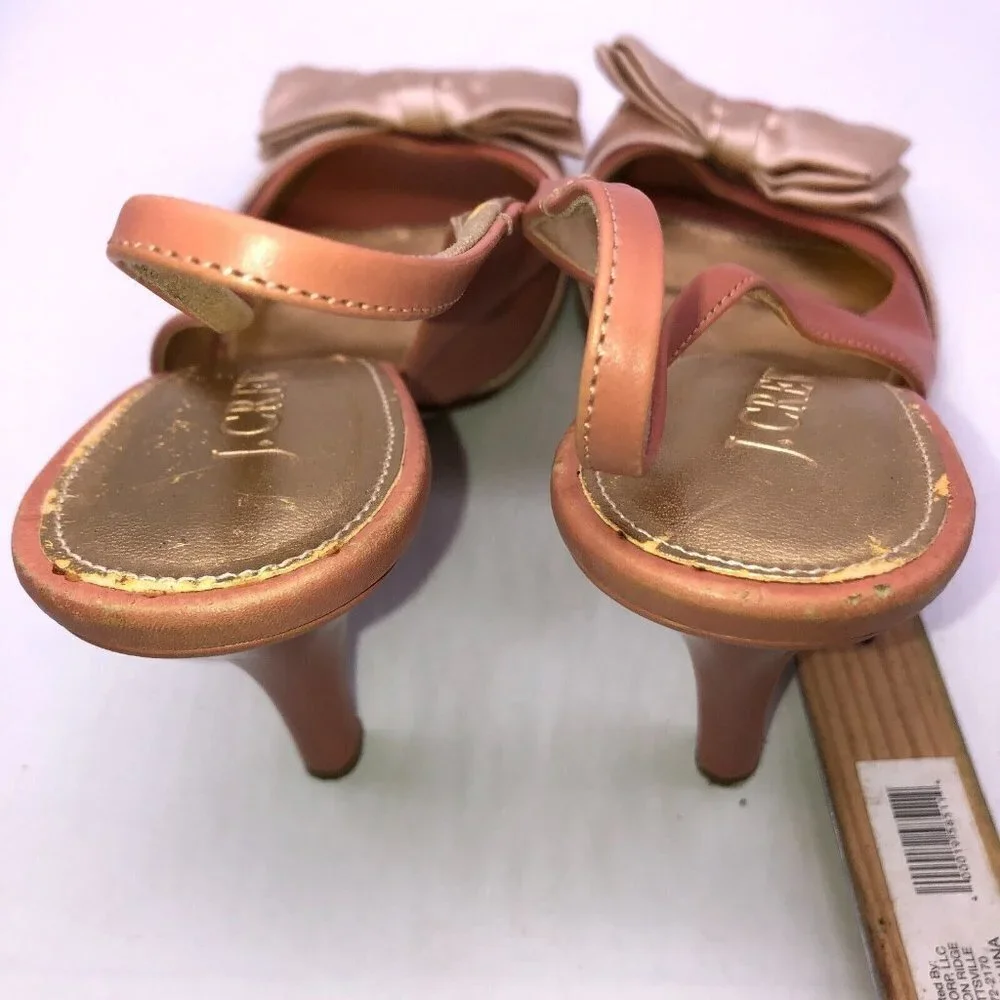 J Crew Womens Size 7 Pink Leather Bow Slip On Peep Toe Slingback Heels Shoes